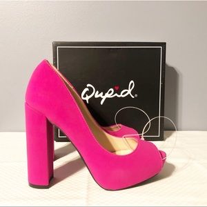 Qupid Pink Peep-Toe Platform Heels
